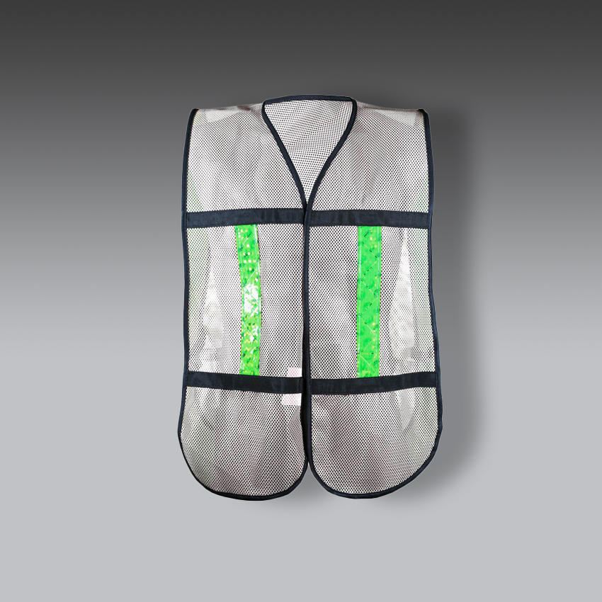 chalecos para la seguridad industrial de malla ecofriendly con reflejante plastico   blanco modelo eco 1010bcrl marca jyrsa