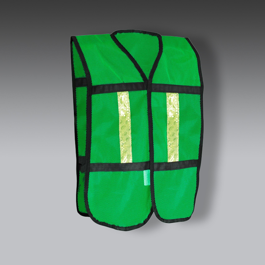 chalecos para la seguridad industrial de malla ecofriendly con reflejante plastico   verde modelo sr 1010vcrl marca jyrsa